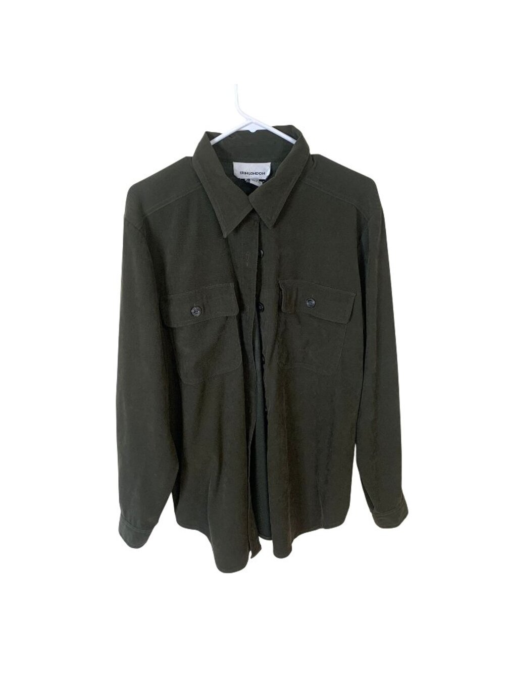 Vtg Womens Olive Green Shirt Button Up Top Medium Unisex 90s